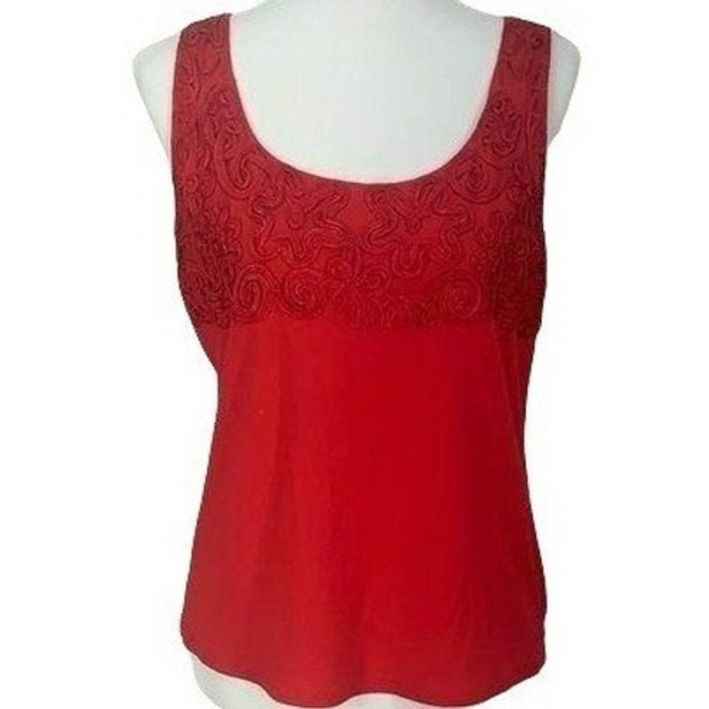 Grace Elements Red Jalapeno Embroidered Scoop Neck Tank Top XL